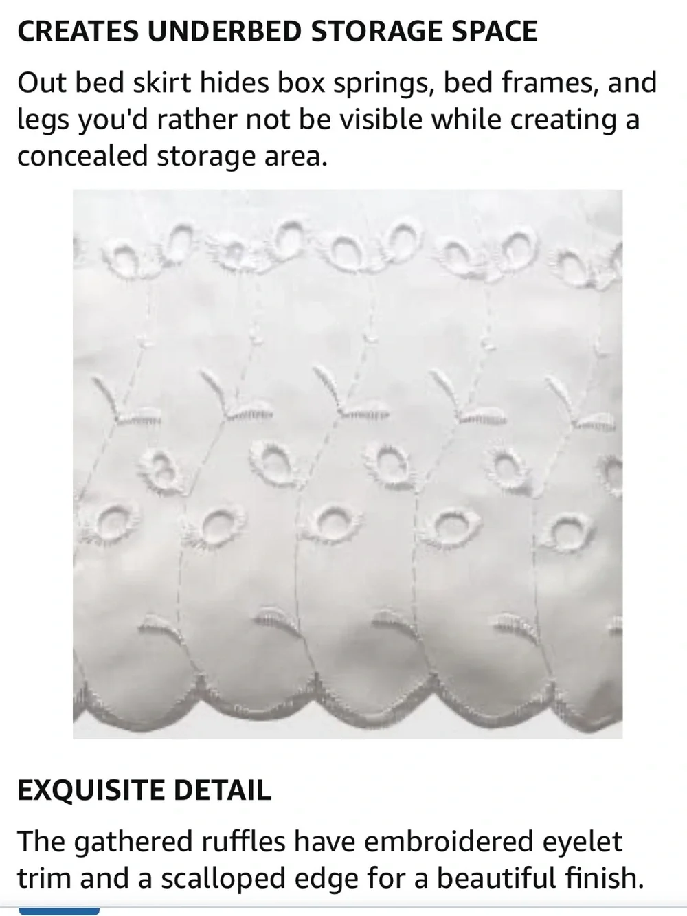 WHITE Eyelet Bed Skirt 14” Drop - KING